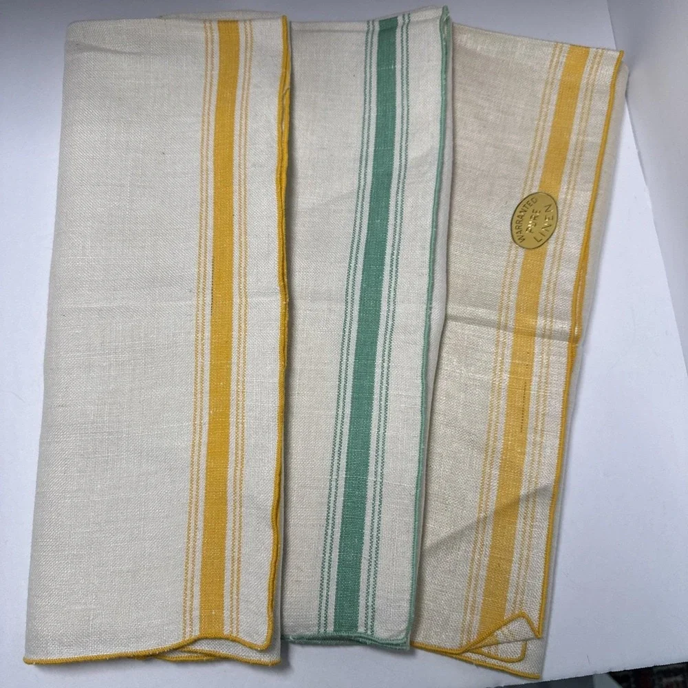 VTG‎ Linen Tea Towels Lot 3 Linen Flour Sack Striped Kitchen